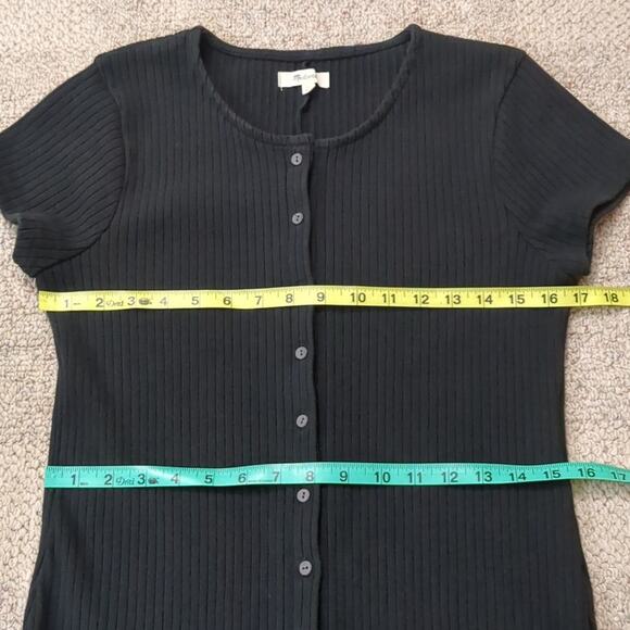 Madewell Button-Front Ribbed Mini Dress Stretch Black Medium - Picture 4 of 8